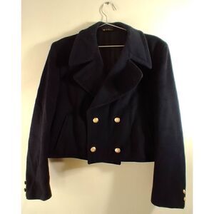 Vintage Wool Cropped Peacoat With Gold Buttons Plaid Lining Long Sleeved Medium